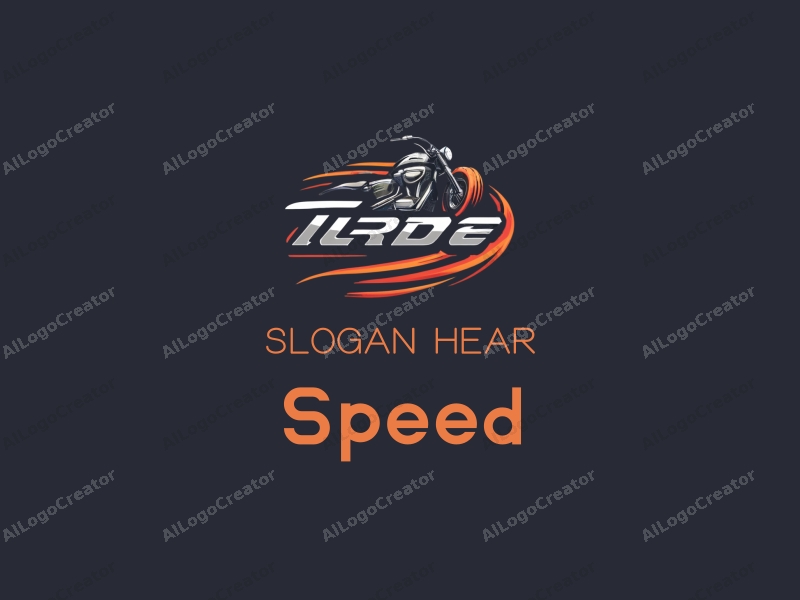 a modern design featuring dynamic lines representing speed, a stylized engine and tire, combined with a clean background to emphasize power and motion.