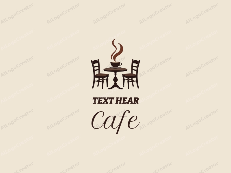 vintage design features a stylized coffee cup, antique table, and chairs, combined with a clean background.