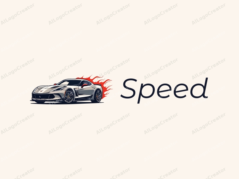 a modern design featuring a stylized sports car silhouette, dynamic lines representing speed and power, and an engine motif, combined with a clean background.