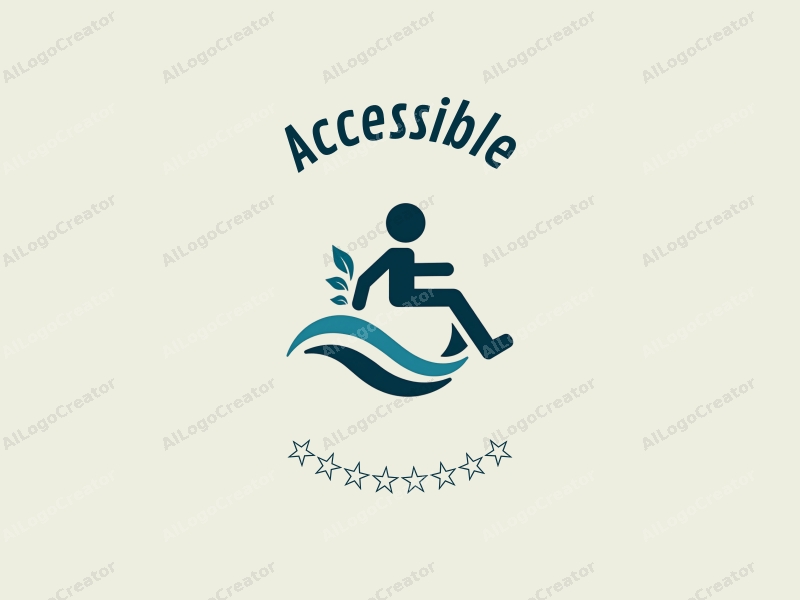 modern design features accessibility elements, a stylized wheelchair, flowing water waves, and a harmonious composition combined with a clean background.