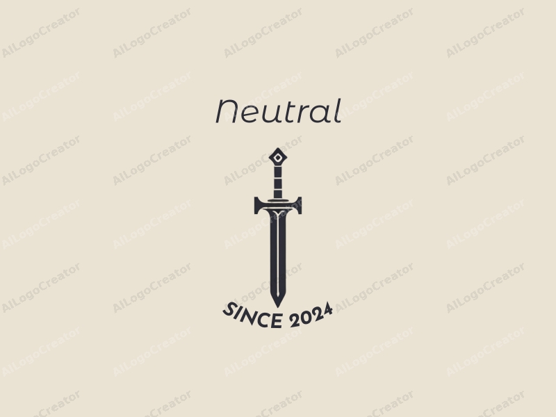 minimalist design features a stylized sword and a balanced square shape, combined with a clean background and neutral tones.