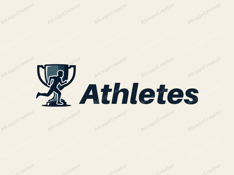 modern design features a dynamic athlete in motion, a stylized trophy, and a running theme combined with a clean background.