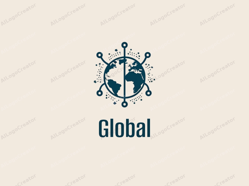 modern minimalist design features a stylized globe, interconnected network lines, and symbols of connection and communication, combined with a clean background.