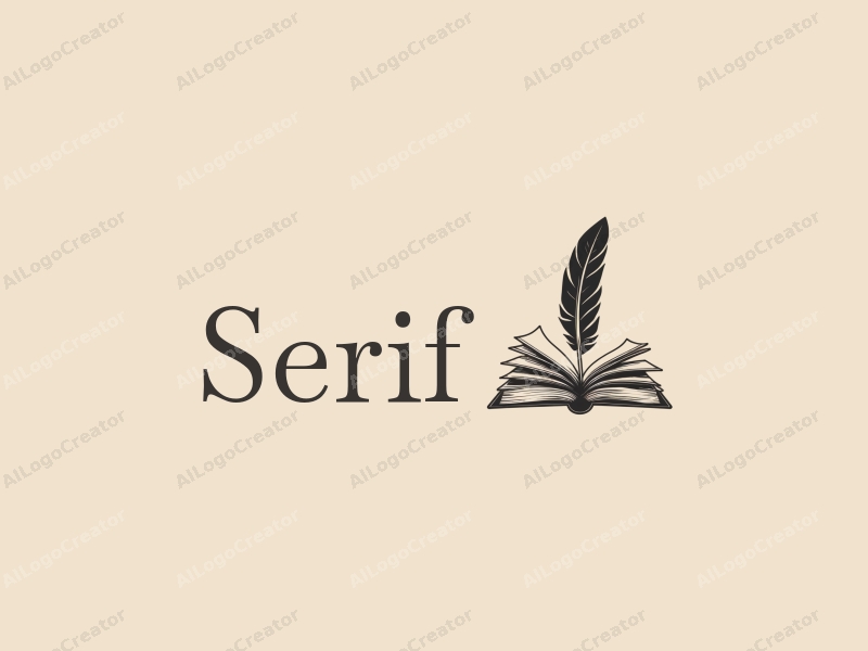 vintage design features elegant serif fonts, an open book, and a feather, combined with a clean background.