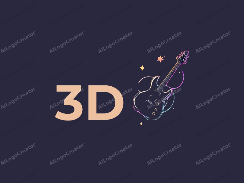 a modern design featuring 3D dynamic elements, a stylized guitar intertwined with starlight, combined with a colorful background that enhances the playful and creative essence of game design and animation.