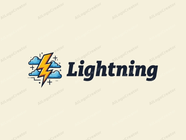 geometric design features stylized lightning bolts, electric currents, a battery, and clouds, combined with a clean background.