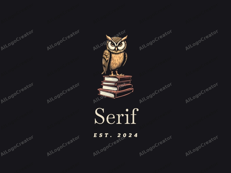 vintage design features a stylized owl perched on a stack of books, combined with elegant serif fonts, set against a clean black background.