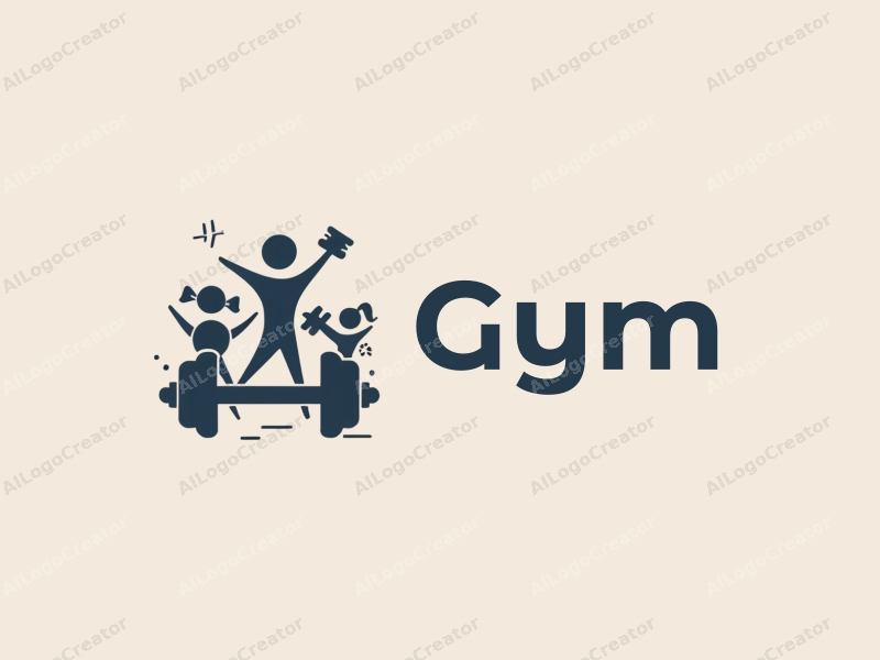 modern design features stylized dumbbells and yoga mats, combined with active individuals in a clean background, emphasizing fitness and movement.