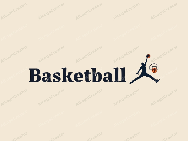 playful design features a dynamic athlete in mid-jump, a stylized basketball and hoop, combined with a clean background.