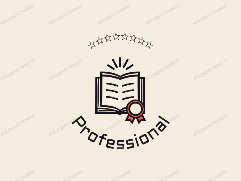 modern design features a stylized book and a badge, incorporating professional and certification elements, combined with a clean background.