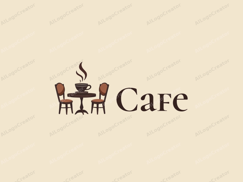 vintage design features a stylized coffee cup, retro table, and chairs, combined with a clean background.