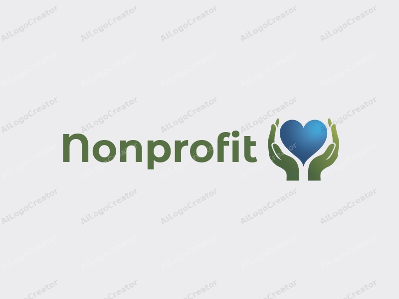 modern design features a stylized heart and hands symbolizing charity and volunteerism, combined with a clean background in blue and green tones.