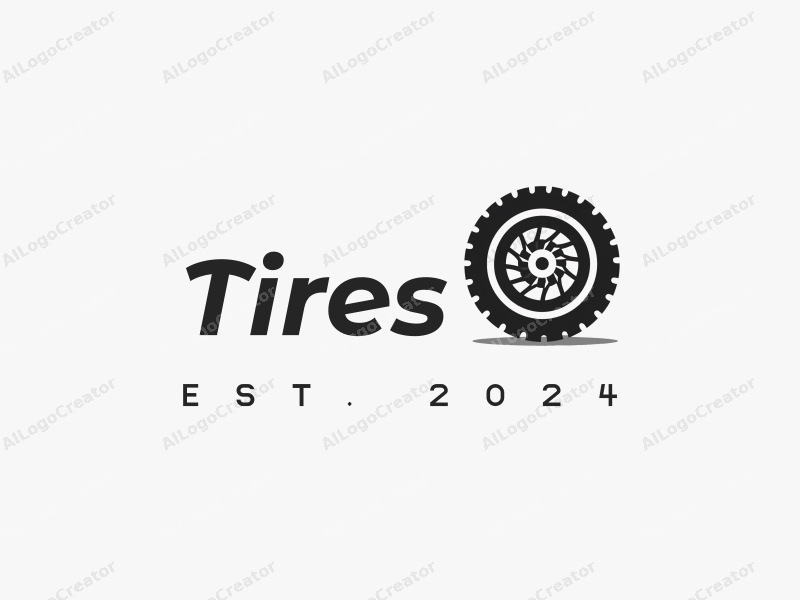 modern design features a stylized tire silhouette, a circular outline, and a clean background combined with a minimalist approach.