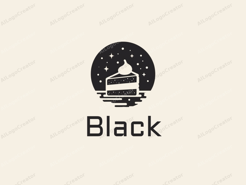 minimalist design features a stylized dessert silhouette, scattered stars, and a black color palette combined with a clean night background.