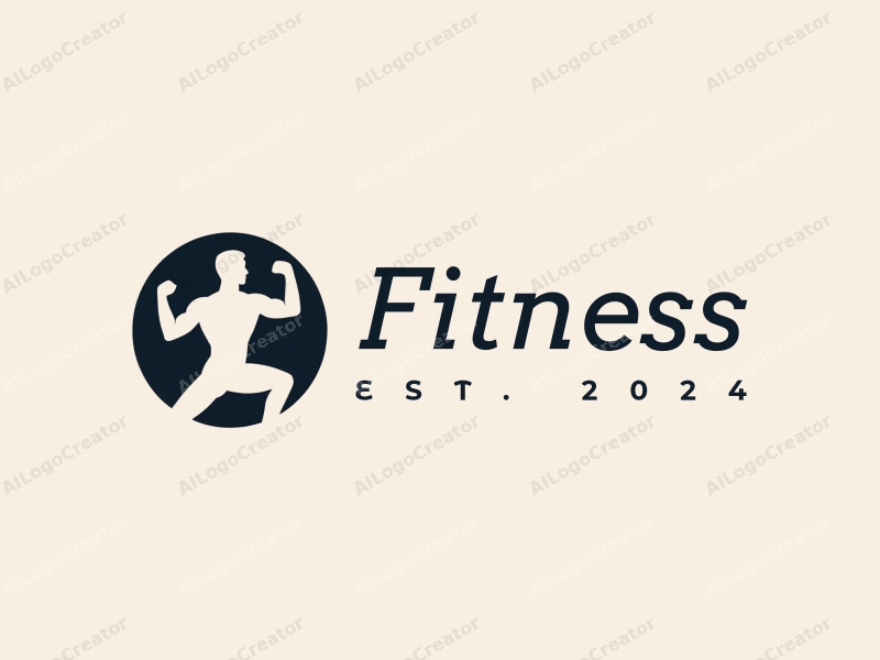 modern design features a stylized human figure engaged in fitness activities, surrounded by a circular shape, combined with a clean background.