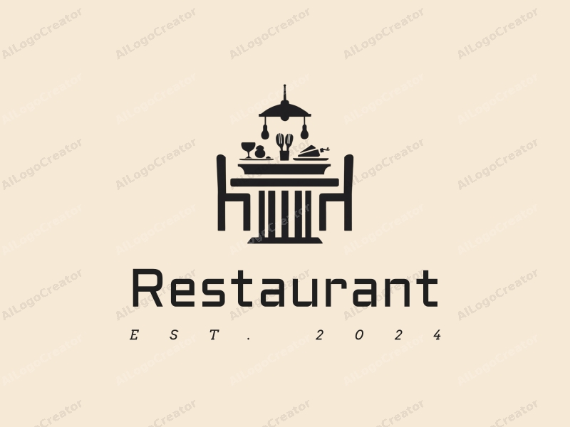 modern design features a stylized dining table and menu, incorporating elements of Middle Eastern cuisine with a black silhouette, combined with a clean background.