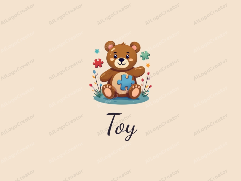 playful design features a stylized teddy bear, colorful puzzle pieces, and building blocks combined with a clean background.