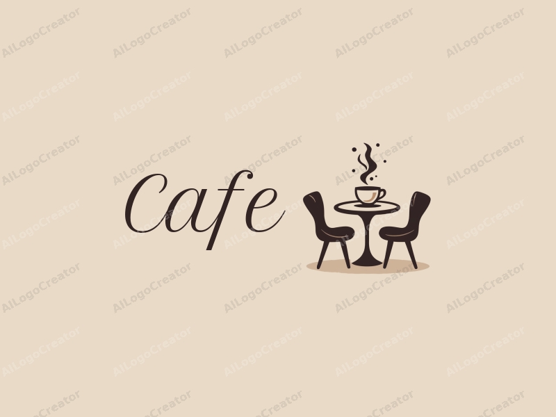 vintage design features a stylized coffee cup, retro table, and chairs, combined with a clean background.