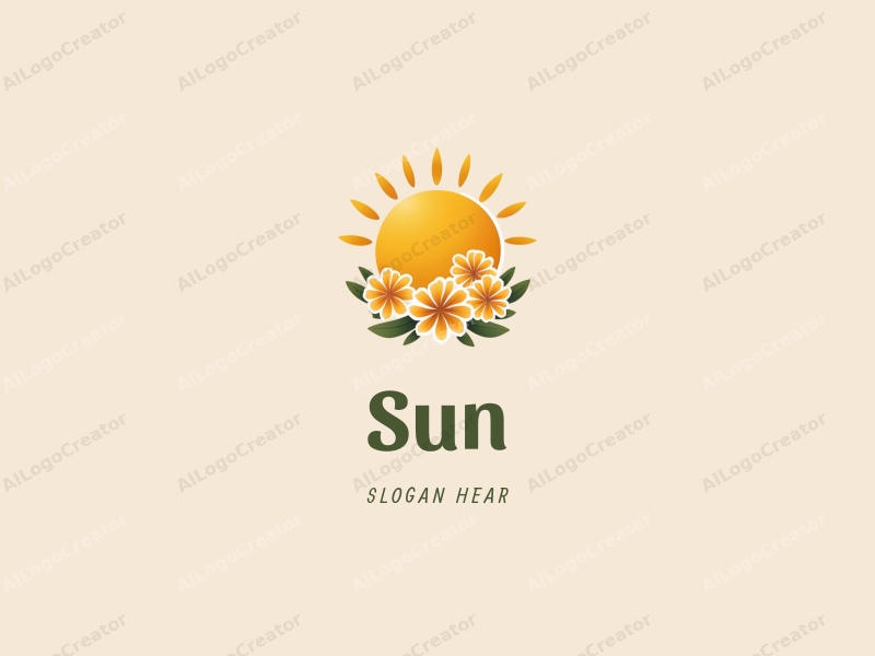 playful design features a bright sun with rays of light, surrounded by cheerful flowers, all in a vibrant yellow color scheme, combined with a clean and simple background.