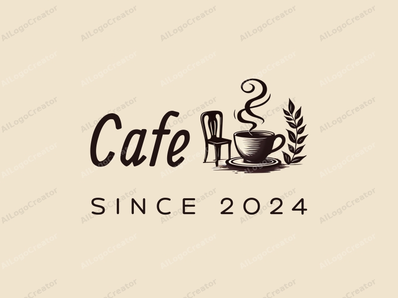 vintage design features a stylized coffee cup, an antique chair, and a cozy café setting combined with a clean background.