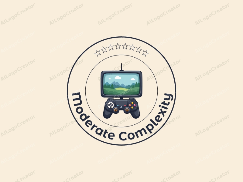 modern design features a stylized game controller and a television, combined with a clean background and intricate details.