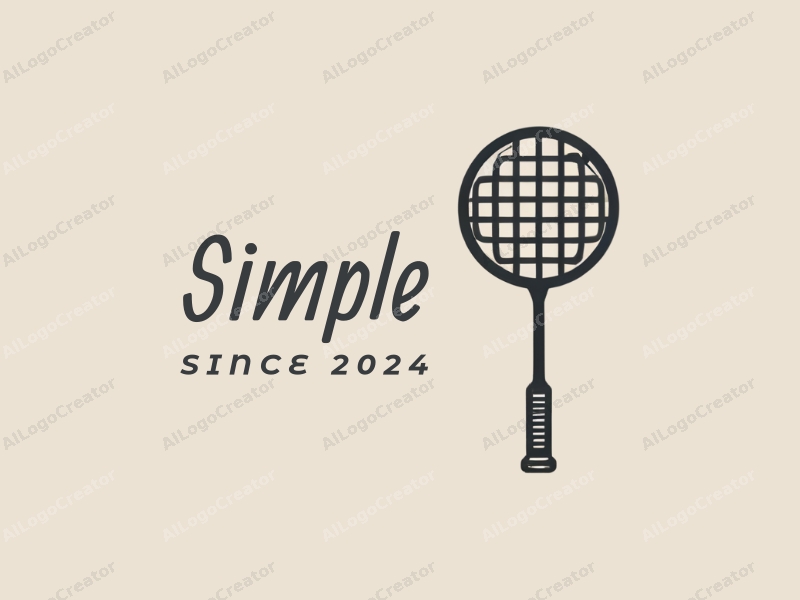 minimalist design features a stylized tennis racket and badminton racket, combined with a clean background and simple lines.