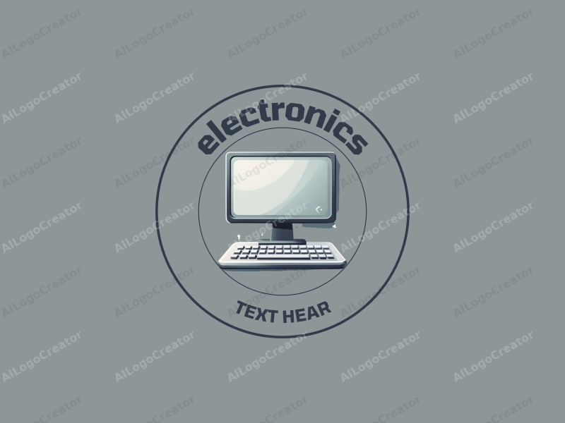 a modern design featuring a stylized electronic device and computer, incorporating elements like a chip and keyboard, with a clean silver color scheme and a harmonious composition.