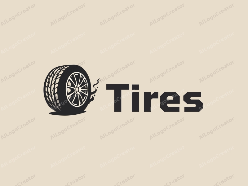 modern design features a stylized tire and car tire silhouette with dynamic outlines, combined with a clean background.