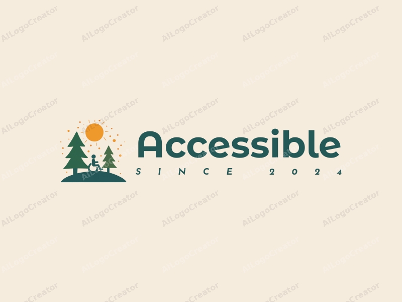 modern design features accessibility elements, stylized trees, and sunlight, combined with a clean background and a focus on inclusivity.