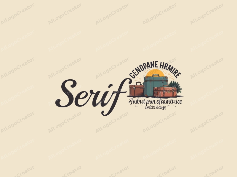 vintage design features elegant serif fonts, stylized luggage and travel elements, combined with a clean background.