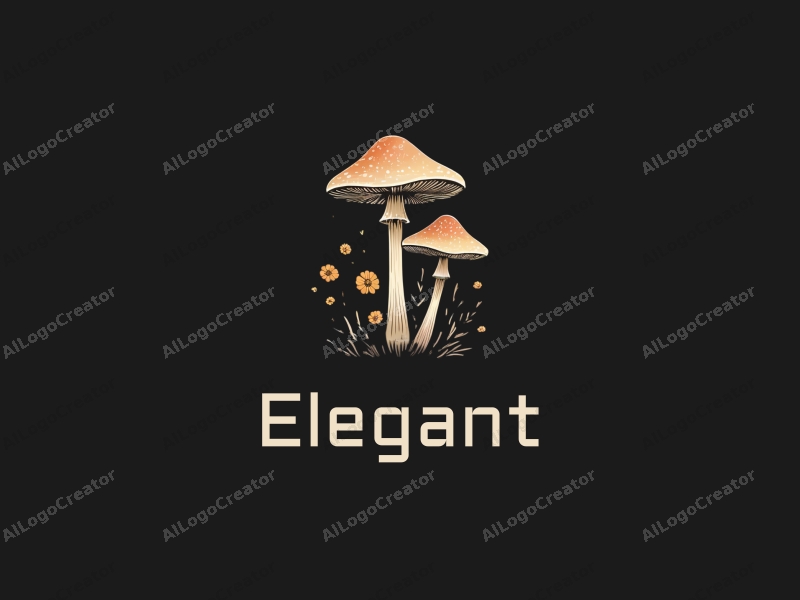 modern design features elegant and refined mushrooms and flowers, combined with a clean black background.