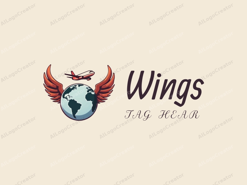 playful design features stylized wings and an airplane soaring above a globe, combined with a clean background.