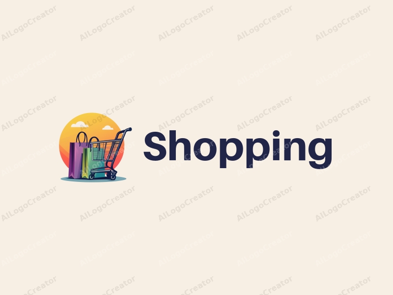 a modern design featuring a colorful shopping cart and shopping bag, combined with a vibrant mall background, emphasizing a clean and harmonious composition.