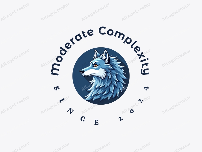 modern design features intricate wolf dice, a clean blue color palette, and a minimalist approach combined with a harmonious background.