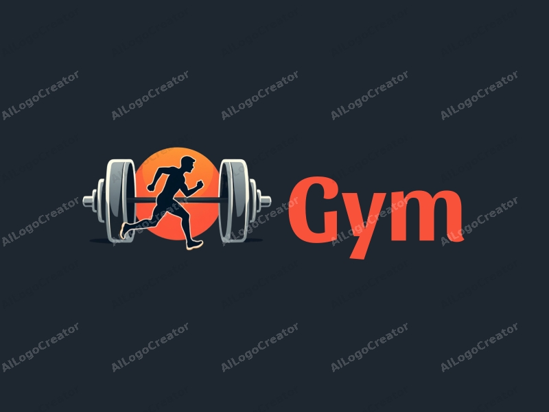 modern design features a stylized dumbbell and a dynamic runner silhouette, combined with a clean background and a harmonious layout.