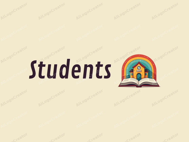 playful design features a cheerful student character, a stylized school building, an open book, and a vibrant rainbow, combined with a clean background.