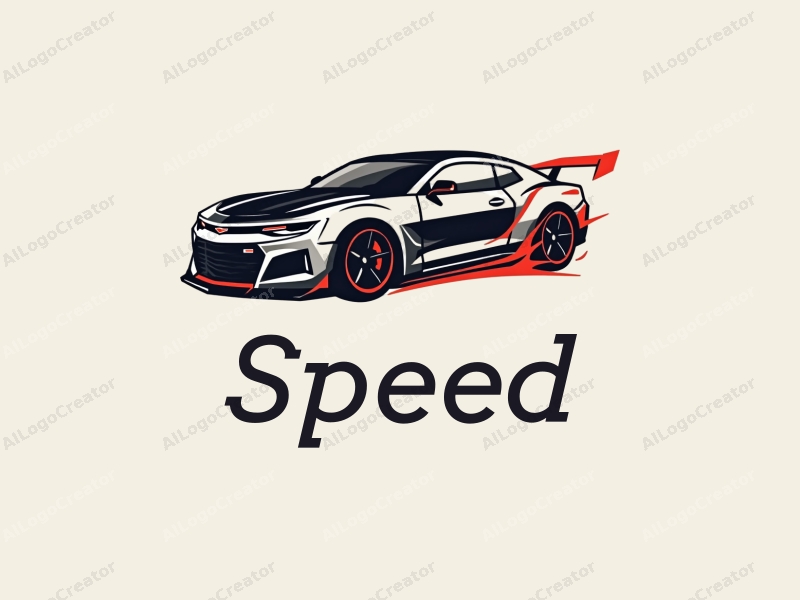 a modern design featuring dynamic lines representing speed, a stylized racing car silhouette, and an abstract engine shape, combined with a clean background.