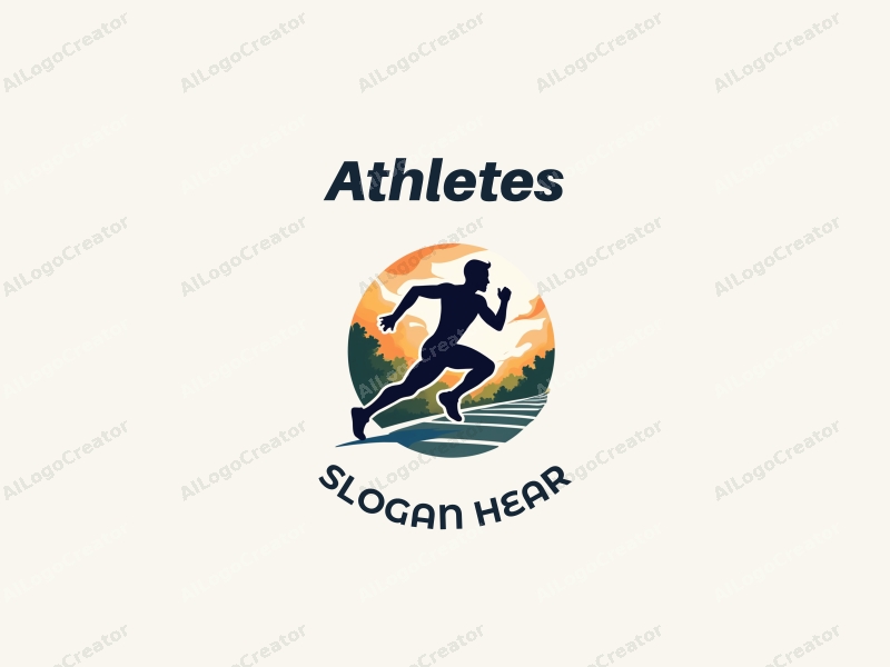 modern design features a dynamic silhouette of a runner in motion, set against a stylized sports field background, emphasizing energy and competition with a clean and simple composition.