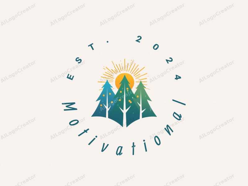 a modern design featuring stylized trees and sunlight, symbolizing motivation and encouragement, combined with a clean background in blue and green tones.