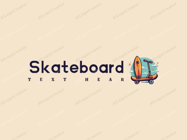 Spaßige Designmerkmale leuchtender Skateboards, Roller und Surfbretter, kombiniert mit einer dynamischen Komposition und einem sauberen Hintergrund.