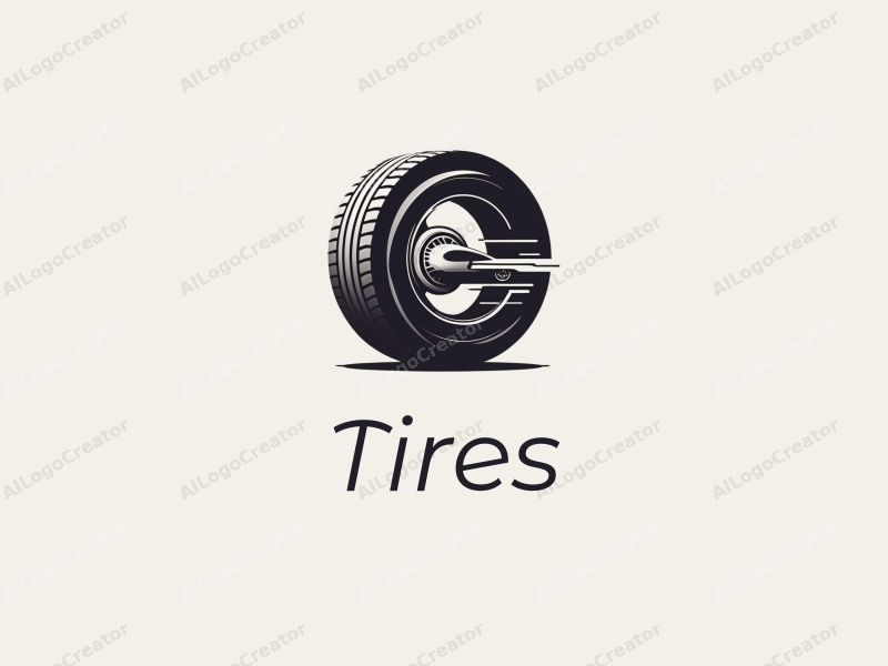 a modern industrial design featuring a stylized tire and car silhouette, combined with a sporty aesthetic and a clean background.