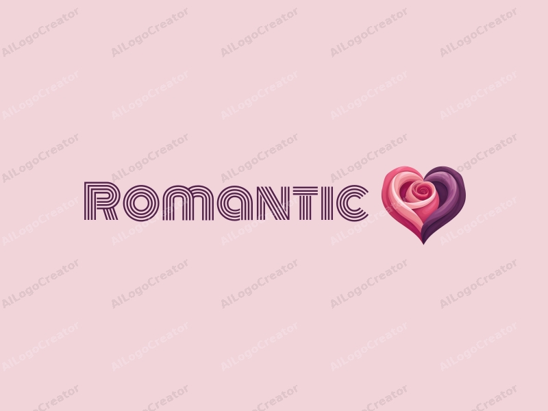 playful design features a stylized rose intertwined with a heart shape, incorporating pink and purple colors, combined with a clean background.