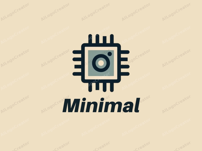 minimalist design features a stylized microchip and camera, combined with a tag style approach, set against a clean background.