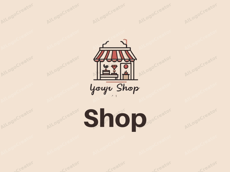 modern design features a stylized shop silhouette with a gem and shelf integrated into the composition, using a clean background and simple lines.