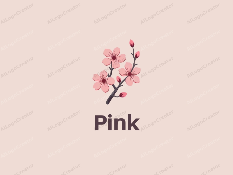 minimalist design features delicate cherry blossoms with flowing lines, a soft pink color palette, and a clean background.