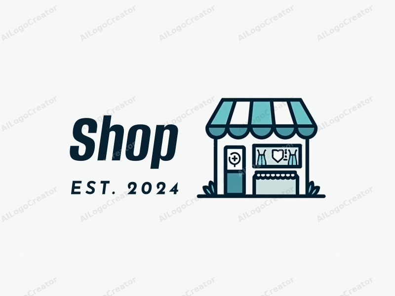 a modern design featuring a stylized shop front, a nurse silhouette, and a room layout, combined with a clean background and harmonious composition.