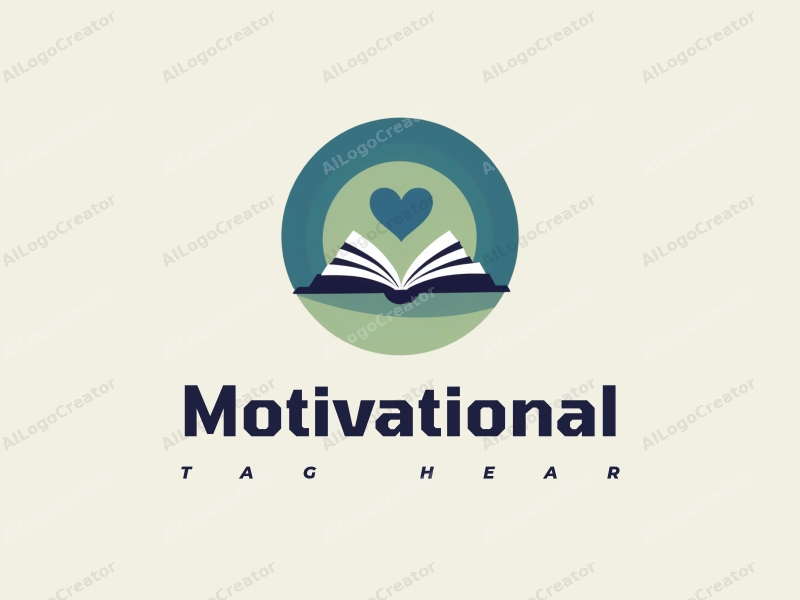 modern design features stylized books and a heart symbol, representing motivation and inspiration, combined with a clean background in blue and green tones.