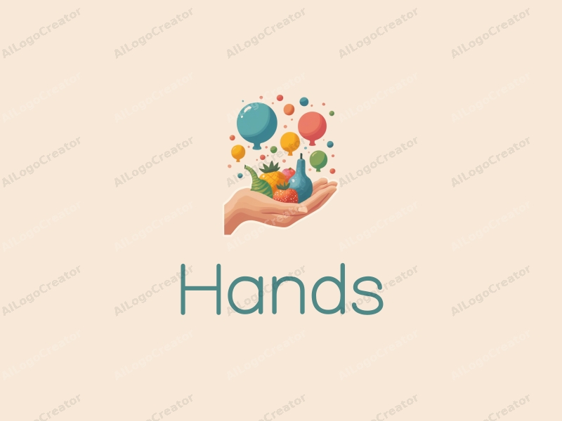 a modern design featuring a hand holding colorful bubbles and toys, with a skin tone color palette, combined with a clean background.