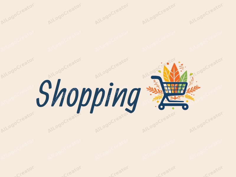 a modern design featuring colorful shopping carts and mall silhouettes, combined with stylized grains and saffron elements, set against a clean background.