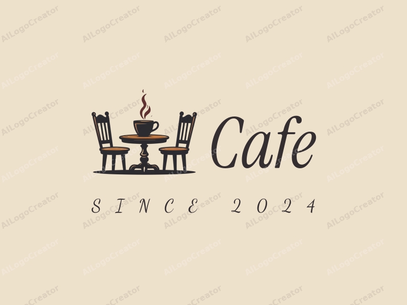 vintage design features a stylized coffee cup, a book, and a cozy table and chair setup, combined with a clean background.